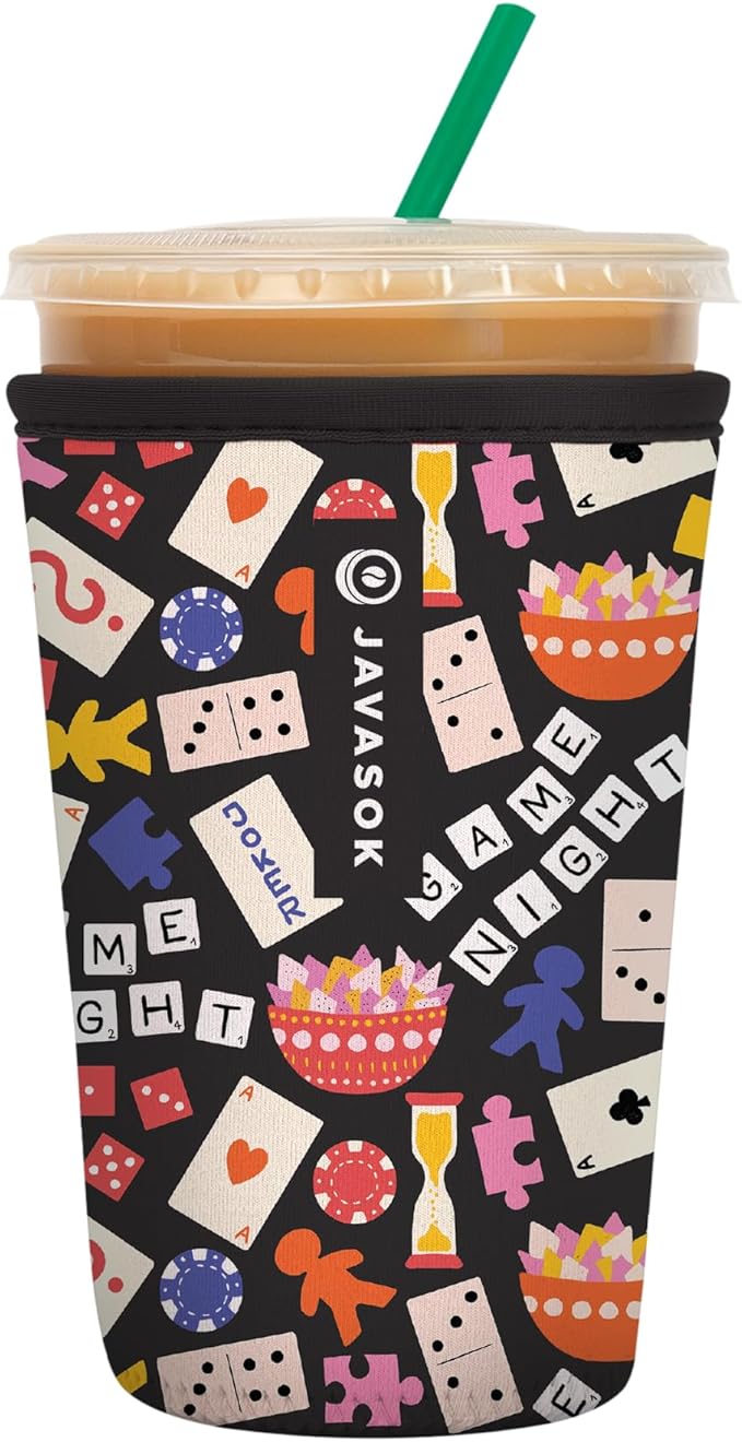 Sok It JavaSok Iced Coffee & Cold Soda Insulated Neoprene Cup Sleeve (Game Night, Medium: 22-28oz)