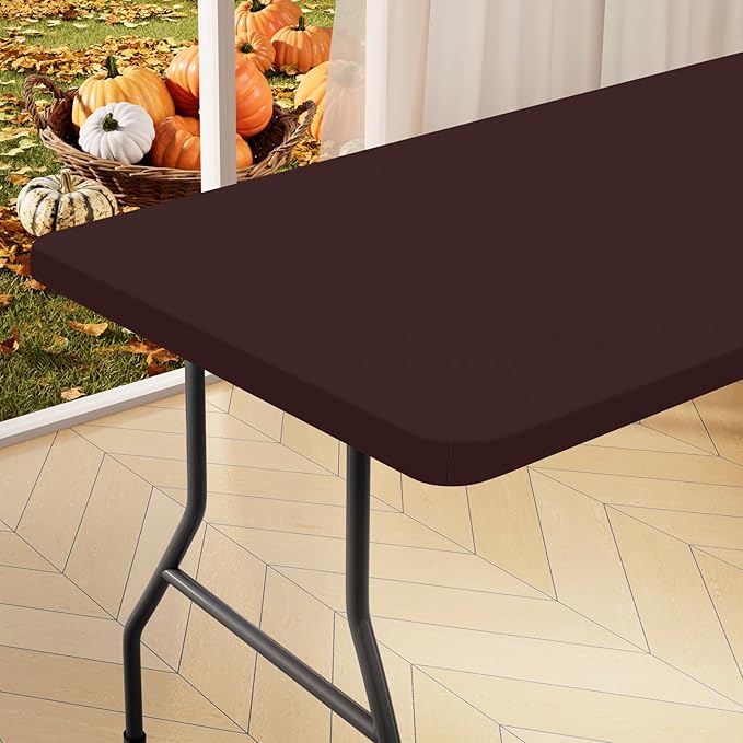 homing Rectangle Table Cloth Cover, Waterproof Polyester Elastic Fitted Tablecloth, Fits for 8 Foot Folding Tables, Washable Table Protector for Fall, Thanksgiving, Harvest Party (Coffee, 30" x 96")