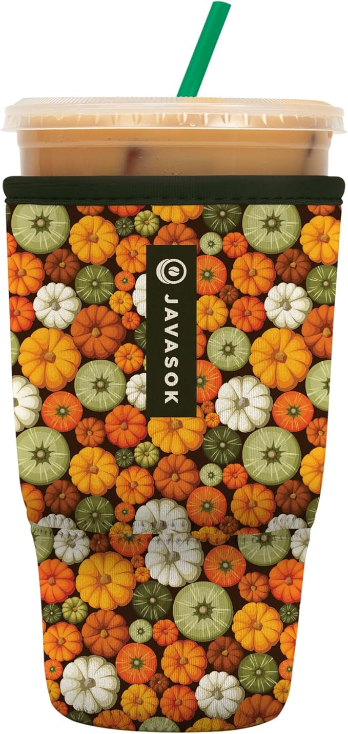 Sok It JavaSok Iced Coffee & Cold Soda Insulated Neoprene Cup Sleeve (Pumpkin Spice, Large: 30-32oz)