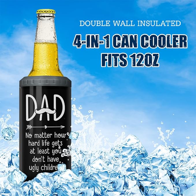 SANDJEST 4-in-1 Dad Tumbler Gifts for Dad from Daughter Son - 12oz Funny Ugly Children Dad Can Cooler Tumblers Travel Mug Cup - Insulated Cans Coozie Travel Mug Christmas, Birthday, Father's Day Gift