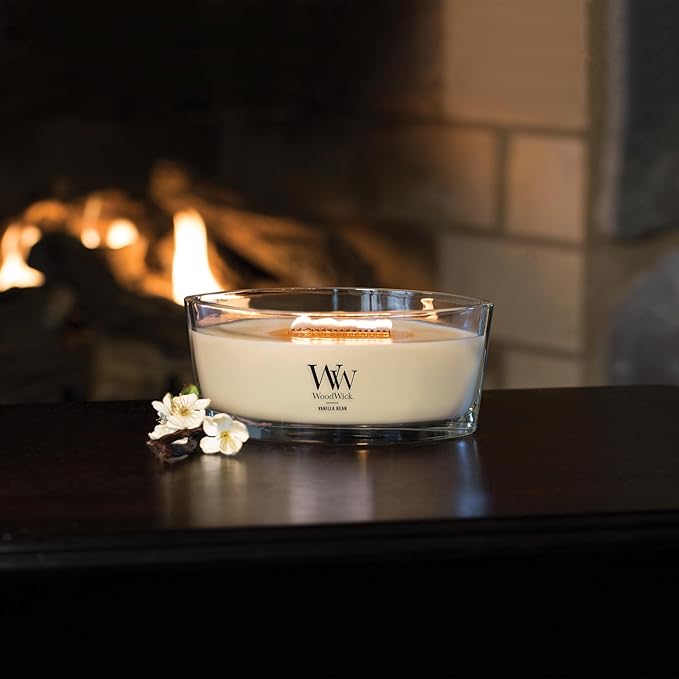 WoodWick Vanilla Bean Holiday Candle Gifts for Women and Men, 16 oz Ellipse Candle with Crackling Wick