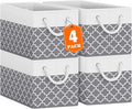 Fab totes Storage Bins [4-Pack], Foldable Storage Baskets for Organizing Toys, Books, Shelves, Closet, Large Storage Box with Rope Handles, Sturdy Organizer Bins,Clover Grey