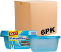 Glad GladWare Freezerware Food Storage Containers - Large Rectangle - Meal Container Holds up to 64 Ounces of Food - Lock Tight Seal, 2 Count - 6 Pack