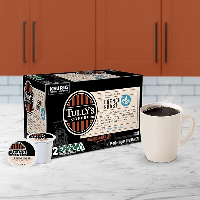 Tully's Coffee French Roast Keurig Single-Serve K-Cup Pods, Dark Roast Coffee, 72 Count