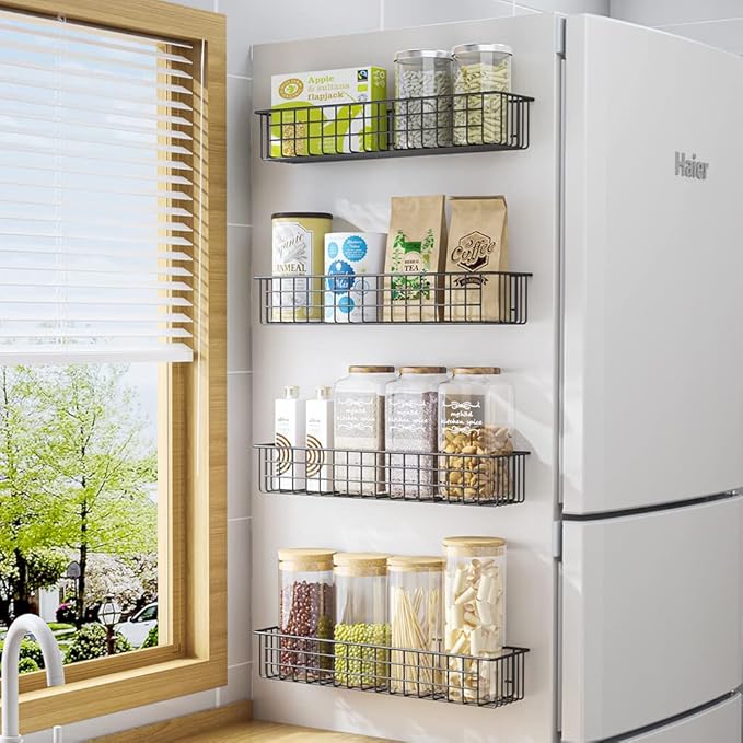 2PCS Magnetic Storage Baskets for Refrigerator, Strongly Magnet Spice Rack, Fridge Storage Shelf, Great for Kitchen and Pantry