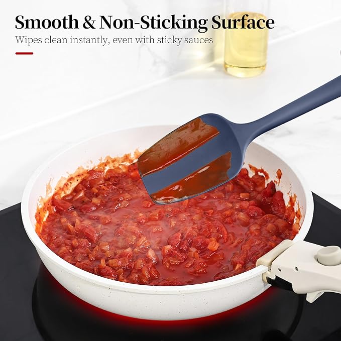 600ºF Heat Resistant Spatula, 11.34 inch High Heat Food Safe Semless Kitchen Silicone Spoon Spoonula Scraper for Cooking Baking Mixing Scraping Stirring Nonstick Cookware Pan (Midnight Blue)