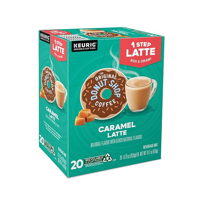 The Original Donut Shop Caramel Latte, Keurig Single Serve K Cup Pods, Flavored Coffee, Caramel Latte, 10 Count - Pack of 6