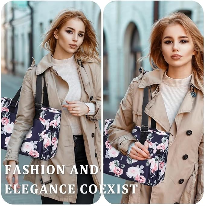 Large Peony Women's Lunch Bag, Insulated Aluminum Lunch Box with Side Pockets, Adjustable Carrying Options, Reusable and Easy to Clean