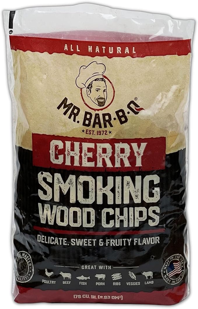 Mr Bar-B-Q Cherry Wood Smoker Chips, 100% All Natural Wood Chips for Smokers, Works with Smoker, Gas, Electric Grill, Sweet & Fruity Flavor for Smoking, Grilling, BBQ, Camping (1.8 lb Bag)