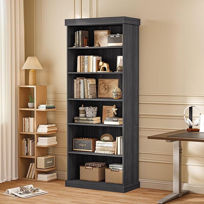 70.8" Tall Black Bookshelf, Farmhouse Modular Bookcase with 6-Tier Adjustable Shelves, Large Storage Cabinet for Home Office, Living Room, Set of 2