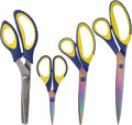 BambooMN Titanium Softgrip Scissors Set - Pinking, Sewing, Arts, Crafts, Office - 10 Sets of 4 - Blue w/Yellow