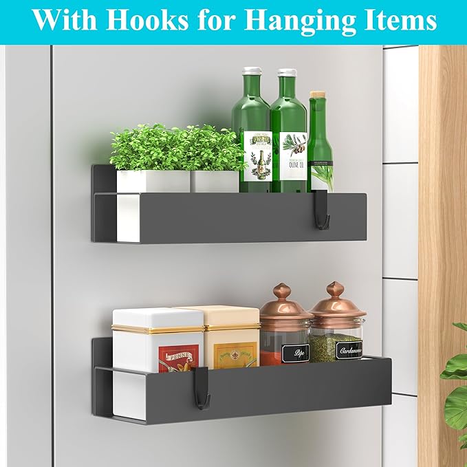 2 Pack Magnetic Spice Storage Rack Organizer for Refrigerator and Oven, Dark Gray Fridge Organizers and Storage