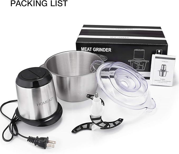 Meat Grinder Electric, Food Processor 2L Stainless Steel Meat Blender Food Chopper for Meat, Vegetables, Fruits and Nuts with 4 Sharp Blades, 350W, 8 Cups
