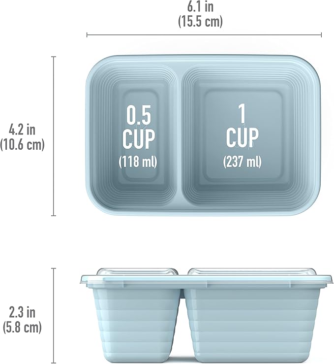 Bentgo Prep - 2-Compartment Snack Containers with Lids - Reusable, Microwaveable, Durable PFAS & BPA-Free, Freezer and Dishwasher-Safe Meal Prep Food Storage - 10 Trays & 10 Lids (Sky)