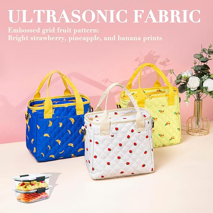 TuErCao Lunch Box for Women Lunch Bags for Work for Teacher Nurse Mom Small Insulated LunchBag for Picnic Travel Shopping, Portable Lightweight Ultrasonic Soft Touch LunchTote for Young Ladies