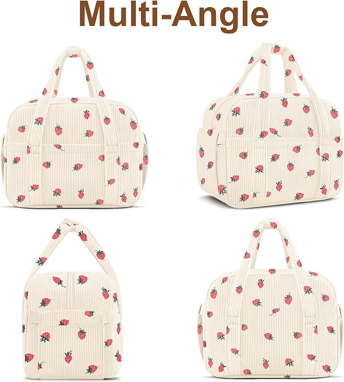 Corduroy Lunch Box Lunch Bag for Women Men, Cute Strawberry Small Insulated Reusable Work Leakproof Simple Lunch Boxes Tote Bag Adults Cooler Bag