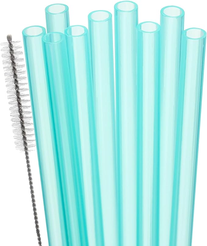 Dakoufish Replacement Straw for Stanley|Owala|Simple Modern 40oz 30oz Tumbler,10 Pack 12 Inch Light Blue Reusable Straws With Cleaning Brush for Stanley Cup Accessorie,BPA Free,Dishwasher Safe