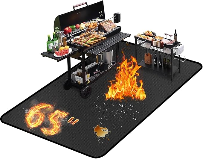 65 ×40 inches Under Grill Mats for Outdoor Grill/ Fireproof Fire Pit Mat for under Fire Pit Fireplace, BBQ Mat under BBQ Waterproof Oil-Proof Grill Floor Pad for Deck Patio Flat Top Smokers Gas Grills