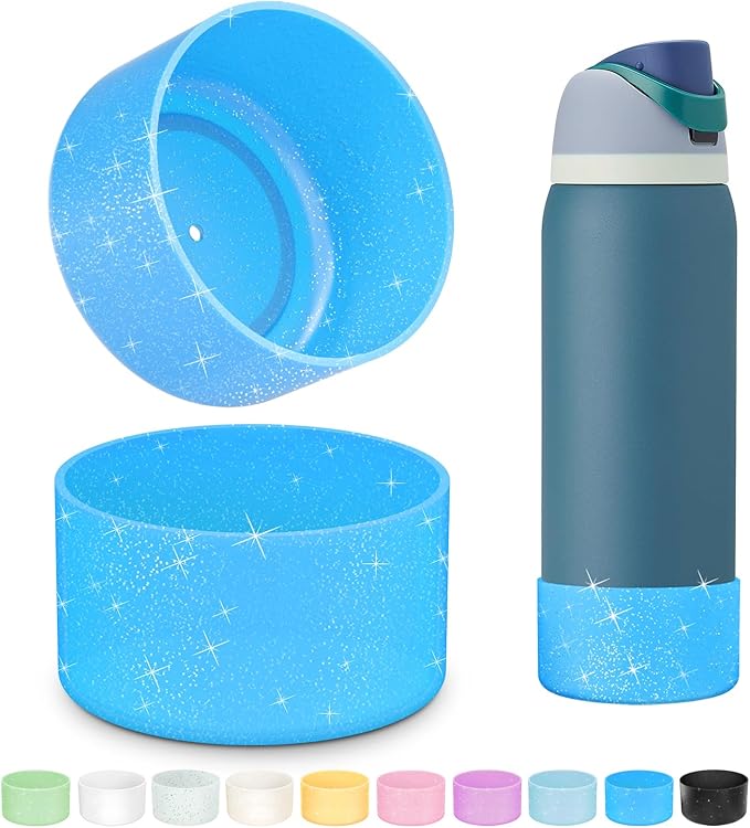 2 PCS Glitter Silicone Boot for Owala Water Bottle, Anti-Slip Protective Sleeve for FreeSip/Twist/Flip Stainless Steel Water Bottles Accessories