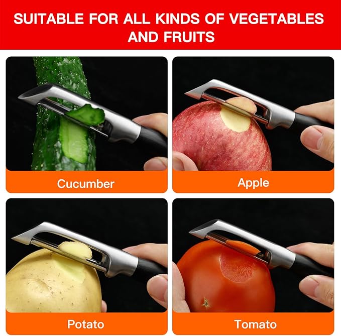 KULUNER 304 Stainless Steel Multi-Function Kitchen Peeler - With Solid Wood Handle, Sharp & Durable Blade, Effortlessly Peels Vegetables and Fruits, Essential Kitchen Tool
