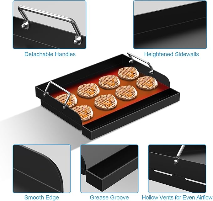 Nonstick Coating Cooking Griddle Insert for Gas Grill, 17" x13" Universal Griddle Flat Top Plate with Removable Handles for Charcoal/Gas Stove/Electric, Large Griddle Plate for Outdoor Grill
