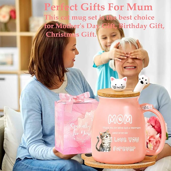 Christmas Gifts for Mom Stocking Stuffers for Mum Cute Ceramic Coffee Mug with Lid Fish Infuser Tea Cup Pink Stuff Best Mom Mama Gifts Mother Day Present Thank you Birthday Gifts from Daughter Son