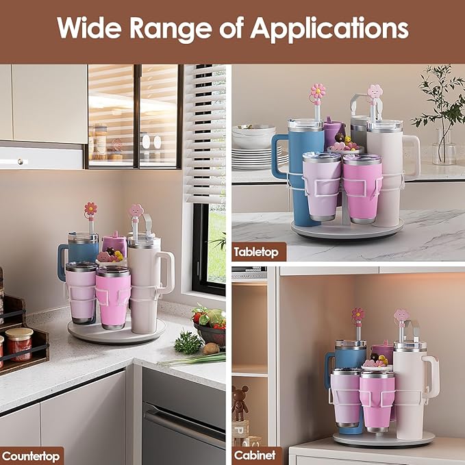 Kssaiz Kssiaz Water Bottle Organizer for 20/30/40oz Stanley & Other Large Tumbler, 6 Slots Stanely Cup Organizer with Straw Sleeve, Cup Bottle Holder for Cabinet Home Countertop Pantry Shelf, White