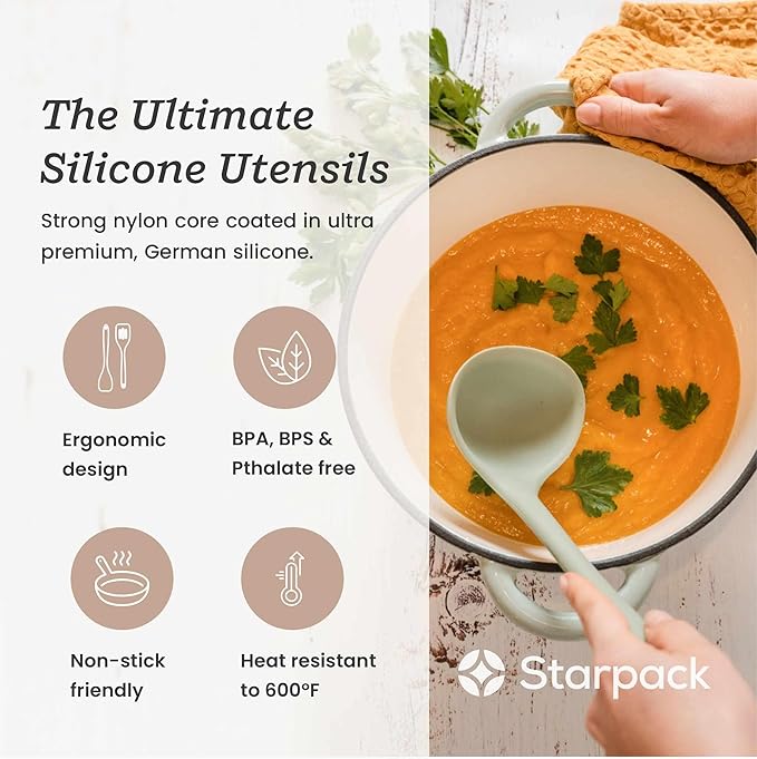 Starpack 'Stir & Serve' Silicone Cooking Utensils Set (5 Pcs) 10.5" - Kitchen Utensils Set Heat Resistant to 600°F - Kitchen Utensils for Nonstick Cookware - Silicone Utensil Set for Mixing & Cooking