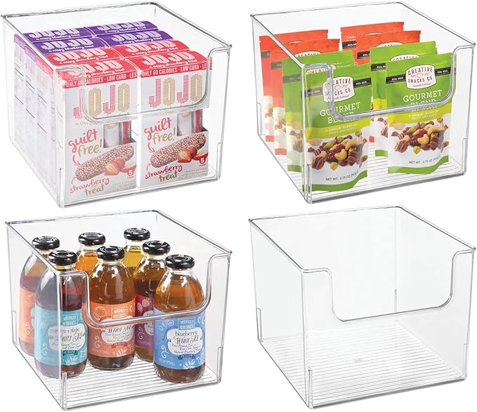 mDesign Set of 4 Storage Trays Open Top Kitchen Tray for Food Storage Made of Plastic Ideal in The Kitchen Cupboards or as Fridge Boxes 25.4 cm x 25.4 cm x 19.7 cm Clear