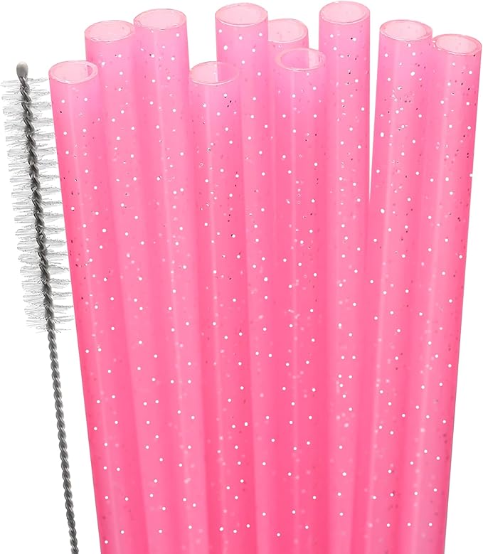 Dakoufish Replacement Glitter Straws for Stanley|Owala|Simple Modern 40oz 30oz Tumbler,10 Pack 12 Inch Reusable Pink Straws With Cleaning Brush For Stanley Hydro Jug Cup,Dishwasher Safe