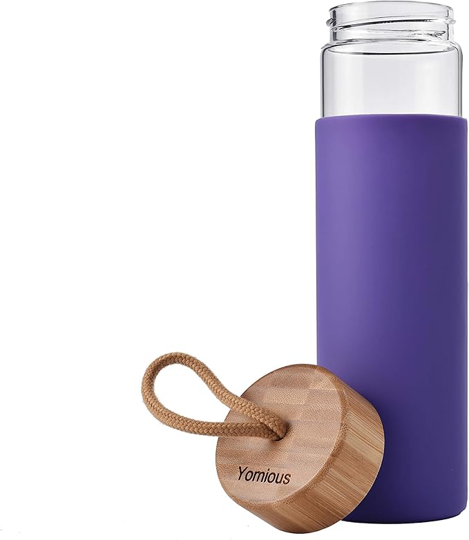 20 Oz Borosilicate Glass Water Bottles with Silicone Sleeve BPA Free, Dishwasher Safe - Reusable Clear Glass Drinking with Leak Proof Bamboo Lid | Perfect Gym Water Bottles for Men & Women