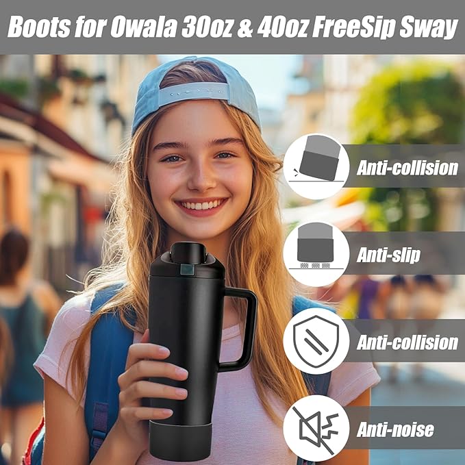 Mity rain 2PCS Protective Silicone Boots for Owala 30oz & 40oz FreeSip Sway Bottles & Tumblers - Accessories for owala, Enhances Stability & Prevents Scratches (Black)