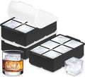 KitchFort Large Silicone Ice Cube Tray (3-Pack), Easy Release 2" Big Ice Cubes - Cocktail, Whiskey Ice Cubes Mold - Ice Trays for Freezer with Lid - Stackable Silicone Ice Tray - Black