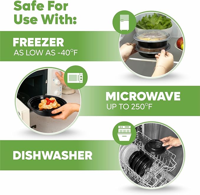 Comfy Package [Case of 150 24 oz. Round Meal Prep Containers Reusable - Microwaveable, Dishwasher and Freezer Safe, BPA-Free, Portion Control and Convenience Food Storage with Lids, Stackable