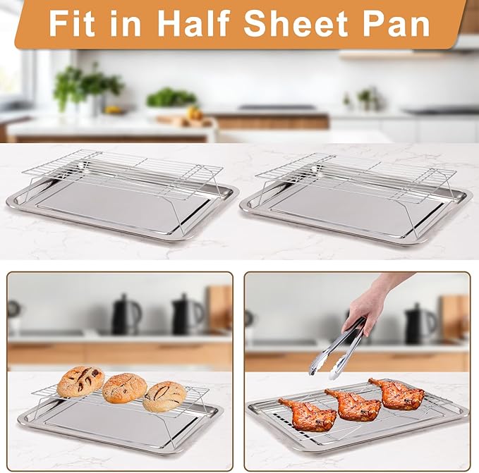 Cooling Rack for Baking 3 Tiers, 16" x 10" Cookie Cooling Wire Rack Stackable Collapsible Nonstick, Stainless Steel Baking Cooking Cooling Racks with Optimum Air Flow, Silver