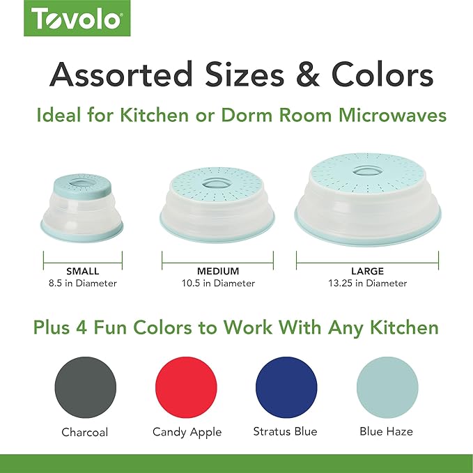 Tovolo Microwave Plate Cover Small in Blue Haze Collapsible Vented Silicone Microwave Splatter Cover, Dishwasher Safe 8 Inch Plate Cover BPA Free Food Guard