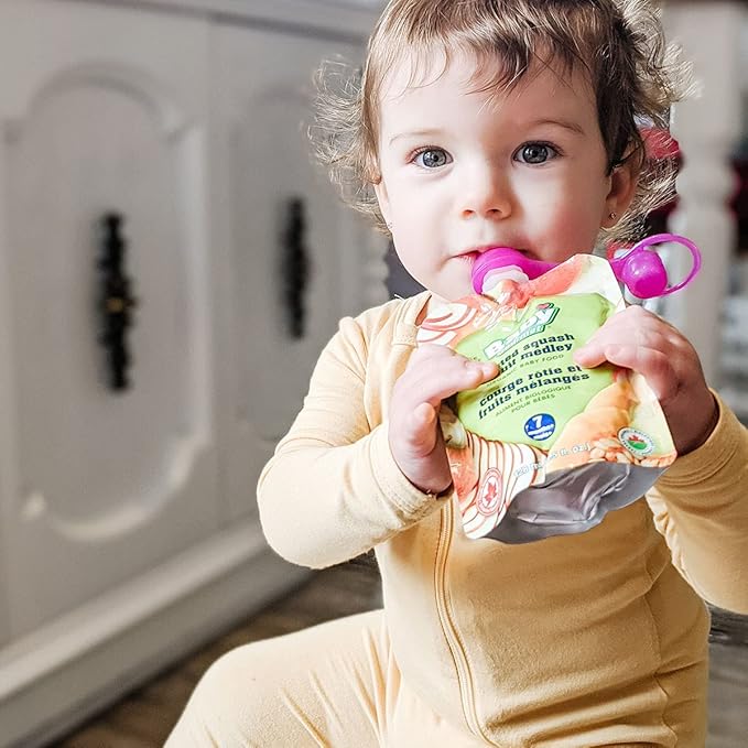 ChooMee SoftSip Food Pouch Top | Baby Led Weaning | No Spill Flow Control Valve, Protects Childs Mouth, 100% Silicone, BPA Free | 2CT Green Purple Swirl