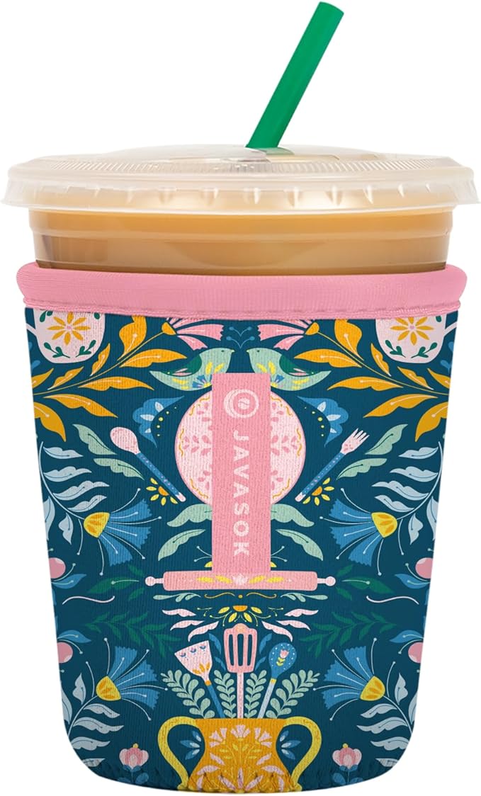 Sok It JavaSok Iced Coffee & Cold Soda Insulated Neoprene Cup Sleeve (Wild-Flour, Small: 16-20oz)