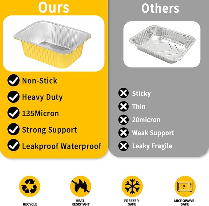 40 Pack 8.7"×6.6"×2.4" Gold Aluminum Foil Pans with Lids Heavy Duty, 3 LB Foil Food Containers with Lids, Disposable Tin Foil Pans for Baking, Meal Prep, Freezer, Heating and Takeout
