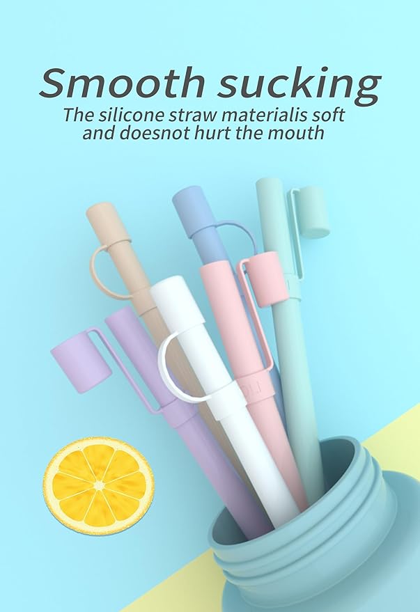 Reusable Replacement 12 inch Long Silicone Straw With Cover, Stocking Stuffers Gifts for Women Men Teens Girls Boys, Compatible with Stanley Tumbler Cup Accessorie 40 oz 30 oz (6 Pack)