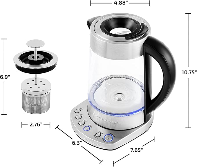 OVENTE 1.7L Electric Tea Kettle with Removable Infuser, Variable Temperature Control, Keep Warm Function, 1500W Fast Heating Water Boiler, BPA Free Borosilicate Glass & Easy to Fill Lid, Silver KG733S