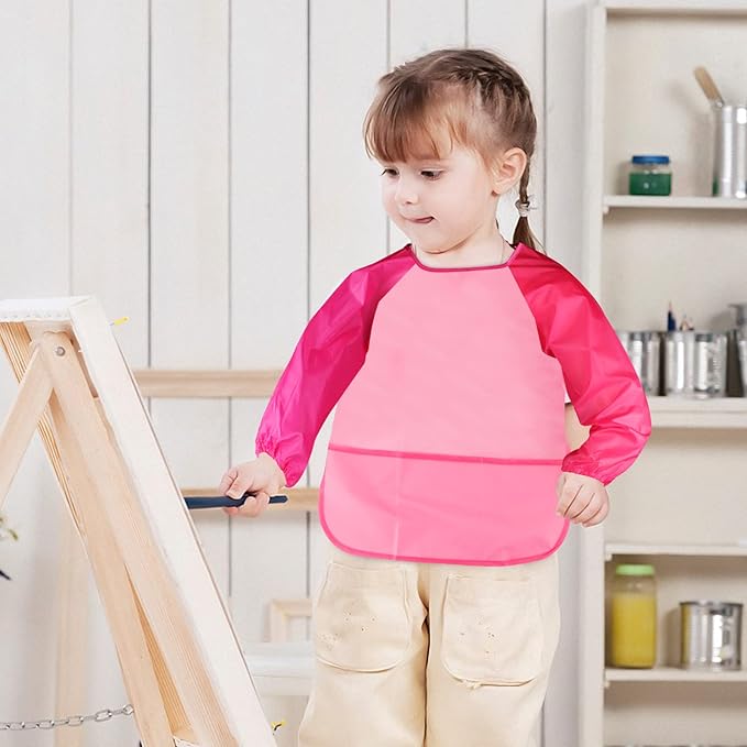 CUBACO Kids Painting Apron, 2pcs Waterproof Art Smocks For Child 3-8 Years, Kids Smocks for Painting Aprons with Long Sleeve