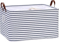 Hinwo 70L Extra Large Storage Bins, Closet Organizers and Storage, Foldable Clothes Storage Baskets with Handles, Containers for Clothing, Blanket, Comforters, Toys, Bedding (Navy Stripe)
