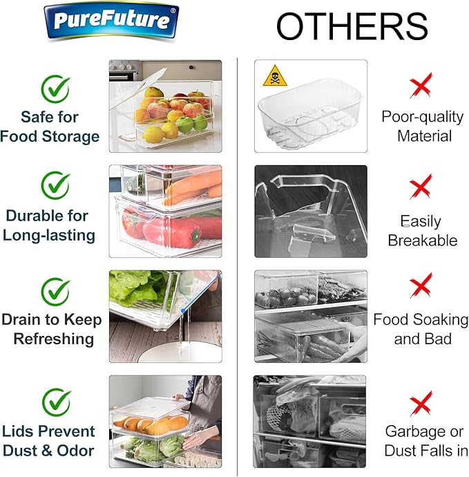10-Pack Fridge Organizer – Stackable Refrigerator Storage Bins with Lids – BPA-Free Clear Fruit Storage Containers for Vegetables, Food & Drinks