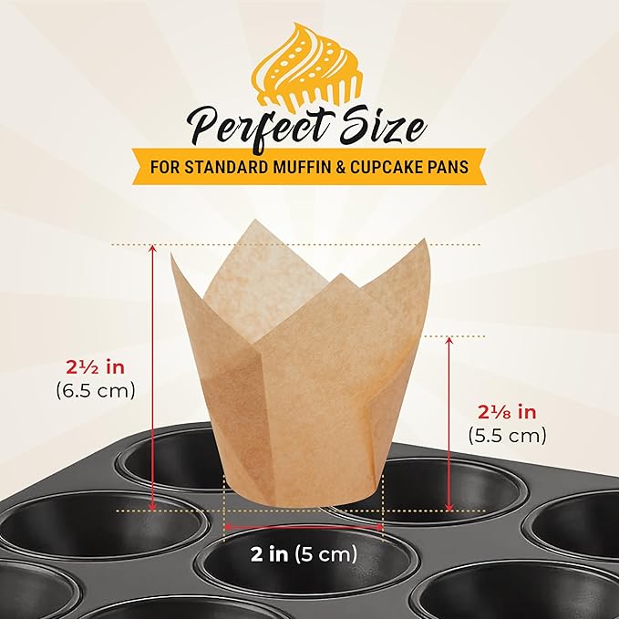Tulip Cupcake Liners, Muffin Liners for Baking by Baker’s Signature – 200pcs of Parchment Paper Cups Cupcake Wrappers – Perfect Size, Sturdy, Greaseproof & Easy to Use – Wedding Decor – Natural Brown