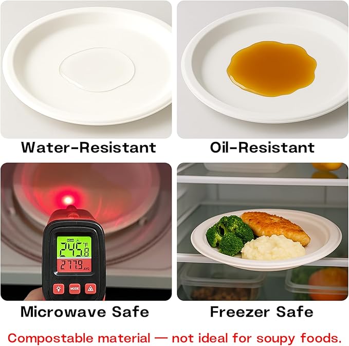 7 Inch Compostable Paper Plates 【White 150 Pack】, 100% Sugarcane Bagasse Small Dessert Plates, Bulk Disposable Plates, Sturdy Heavy Duty, Biodegradable Dinnerware for Party, Picnic, BBQ