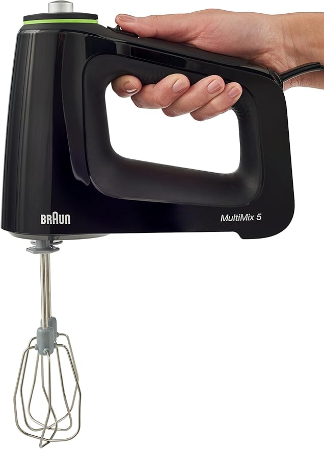 Braun MultiMix 5 Hand Mixer, 350W Electric Mixer with SmartMix Technology, 9-Speed + Turbo, MultiWhisk & Dough Hooks, Lightweight Soft-Grip Design, Black