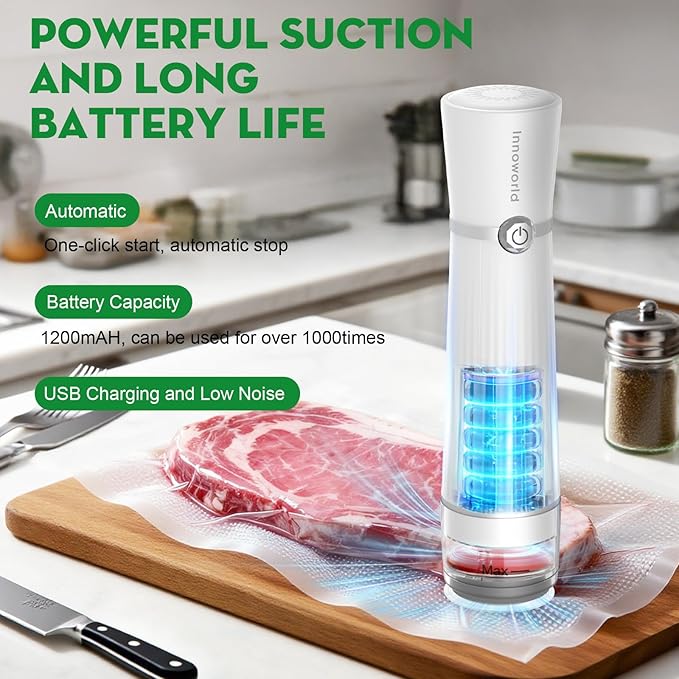 Vacuum Sealer for Food with Visible Water Tank, Handheld Saver Compact Vacuum Sealer Machine with 14 Reusable Vacuum Bags, 6X Preservation & Fresh, Includes Gift Wrapping