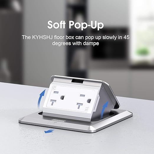 KYHSHJ Pop Up Floor Electrical Outlet Box Kit，20 Amp Stainless Steel TR Tamper-Resistant Duplex Receptacle Outlet， Corrosive Resistant Hardware，ETL Listed, Silver
