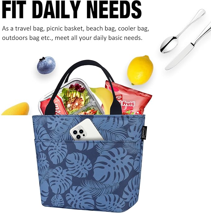 Aosbos Lunch Tote Bag, Insulated Lunch Box for Women, Leakproof Lunch Cooler Purse for Work, Plantain Leaf